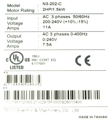 Teco-Westinghouse N3-202-C label image
