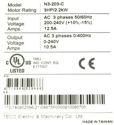 Teco-Westinghouse N3-203-C label image