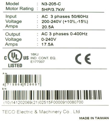 Teco-Westinghouse N3-205-C label image
