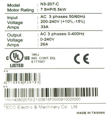 Teco-Westinghouse N3-207-C label image