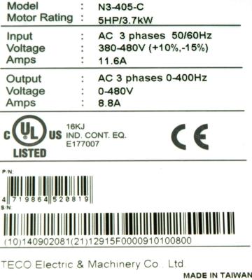 Teco-Westinghouse N3-405-C label image