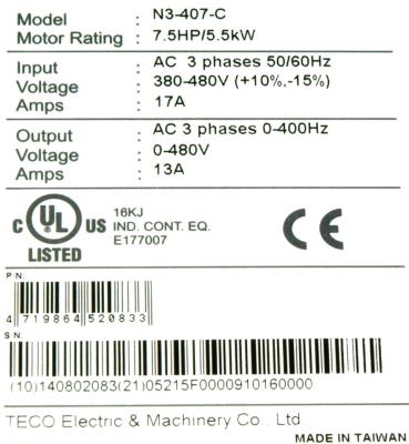 Teco-Westinghouse N3-407-C label image