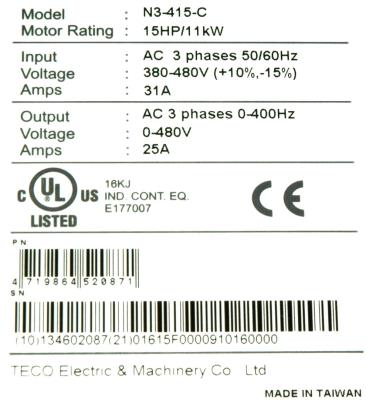 Teco-Westinghouse N3-415-C label image