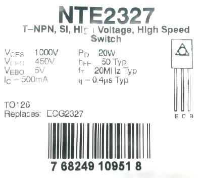 NTE Electronic NTE2327 label image