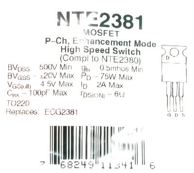 NTE Electronic NTE2381 label image