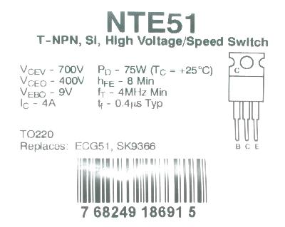 NTE Electronic NTE51 label image
