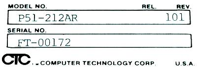 Computer Technologies Corp (CTC) P51-212AR label image