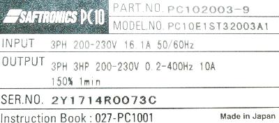 Saftronics PC102003-9 label image