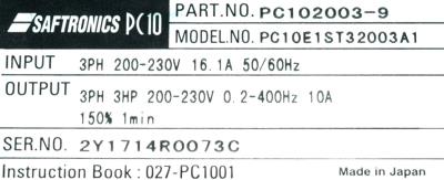 Saftronics PC10E1ST32003A1 label image