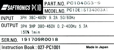 Saftronics PC10E1ST34003A1 label image