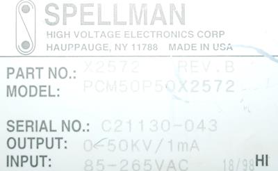 Spellman PCM50P50X2572 label image