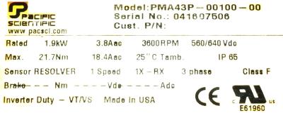 Pacific Scientific PMA43P-00100-00 label image