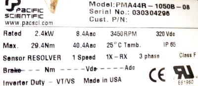 Pacific Scientific PMA44R-1050B-08 label image