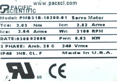 Pacific Scientific PMB31B-10200-01 label image