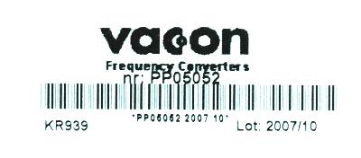 Vacon PP05052 label image