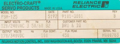 RELIANCE ELECTRIC PSM-125 label image