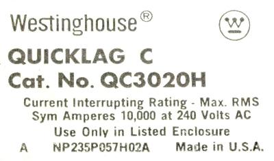 Westinghouse QC3020H-20A label image