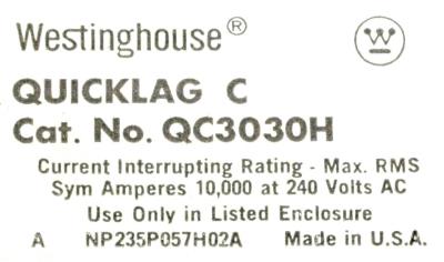 Westinghouse QC3030H-30A label image