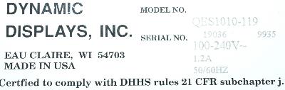 Dynamic Displays, Inc. QES1010-119 label image