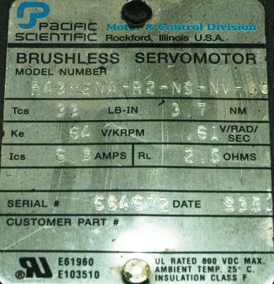 Pacific Scientific R43HENA-R2-NS-NV-00 label image