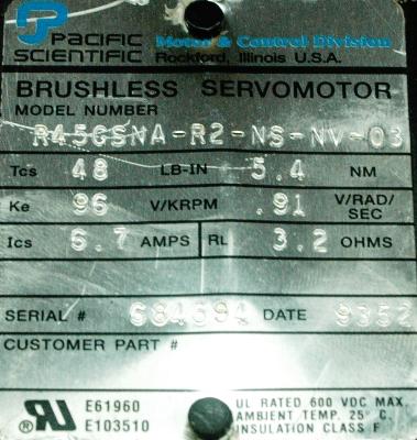 Pacific Scientific R45GSNA-R2-NS-NV-03 label image