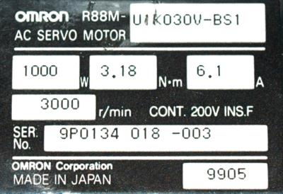New Refurbished Exchange Repair  Omron Motors-AC Servo R88M-U1K030V-BS1 Precision Zone