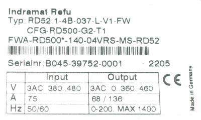 INDRAMAT RD52.1-4B-037-L-V1-FW label image