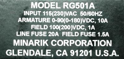 MINARIK ELECTRIC Co RG501A label image