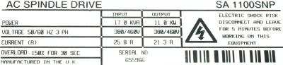 Control Techniques SA1100SNP label image