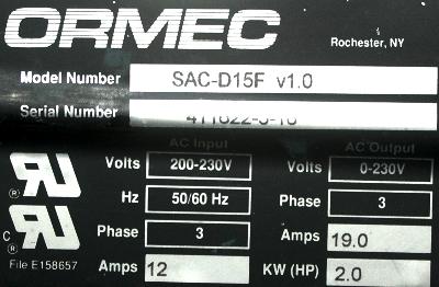 Ormec SAC-D15FV1.0 label image
