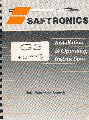 Saftronics SAFTRONICS-G3-INSTRUCTIONS