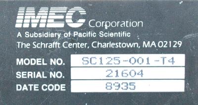 Pacific Scientific SC125-001-T4 label image