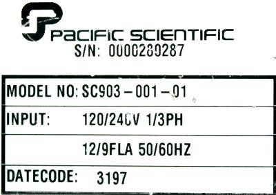 Pacific Scientific SC903-001-01 label image