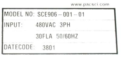 Pacific Scientific SCE906-001-01 label image
