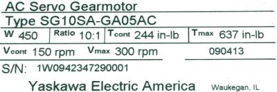 New Refurbished Exchange Repair  Yaskawa Motors-AC Servo SG10SA-GA05AC Precision Zone
