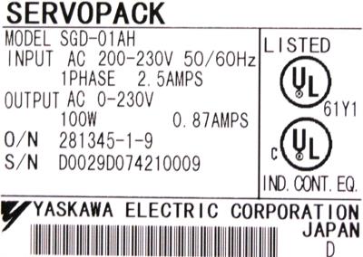 Yaskawa SGD-01AH label image