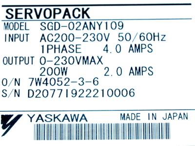 Yaskawa SGD-02AN-Y109 label image