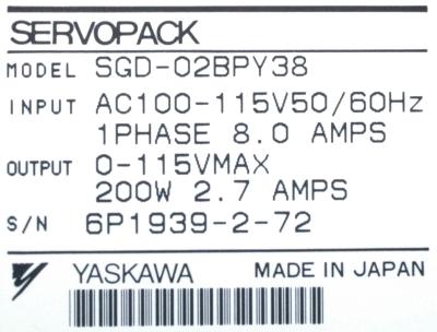Yaskawa SGD-02BPY38 label image