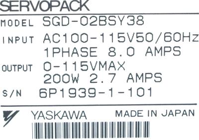 Yaskawa SGD-02BS-Y38 label image