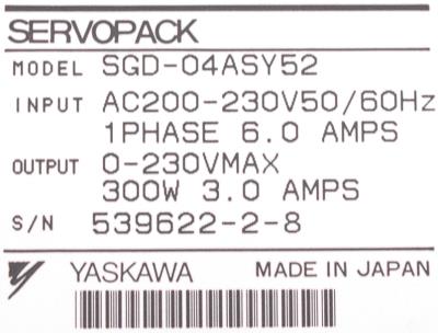 Yaskawa SGD-04AS-Y52 label image