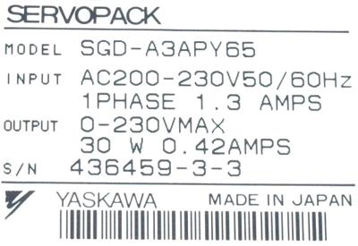 Yaskawa SGD-A3AP-Y65 label image