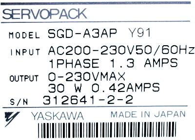 Yaskawa SGD-A3AP-Y91 label image