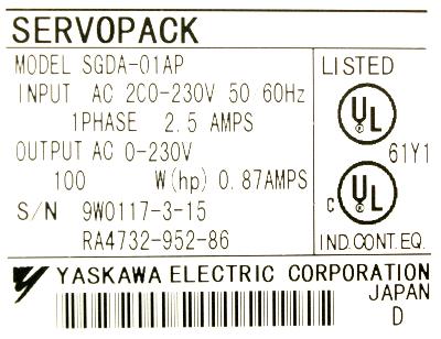Yaskawa SGDA-01AP label image