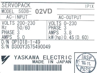Yaskawa SGDB-02VD label image