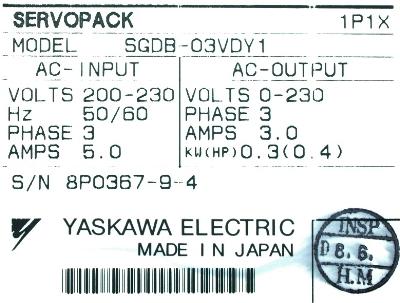 Yaskawa SGDB-03VD-Y1 label image