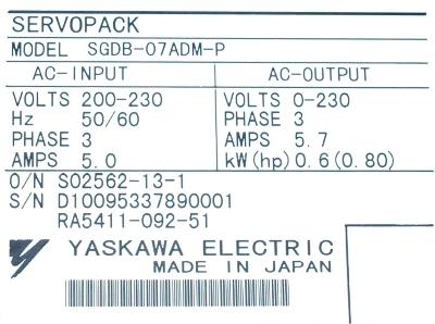 Yaskawa SGDB-07ADM-P label image