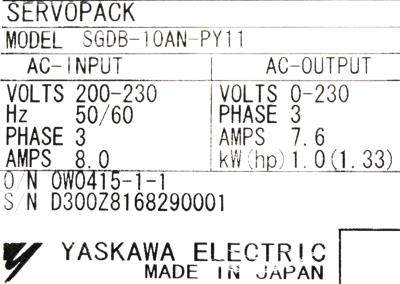 Yaskawa SGDB-10AN-P-Y11 label image
