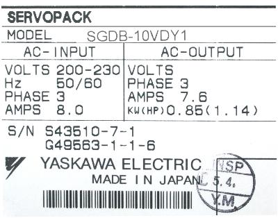 Yaskawa SGDB-10VD-Y1 label image
