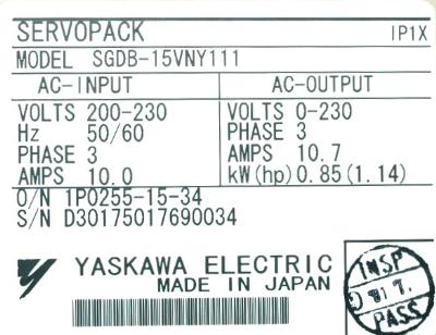Yaskawa SGDB-15VN-Y111 label image