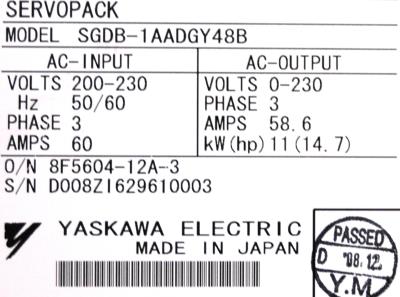 Yaskawa SGDB-1AADG-Y48B label image